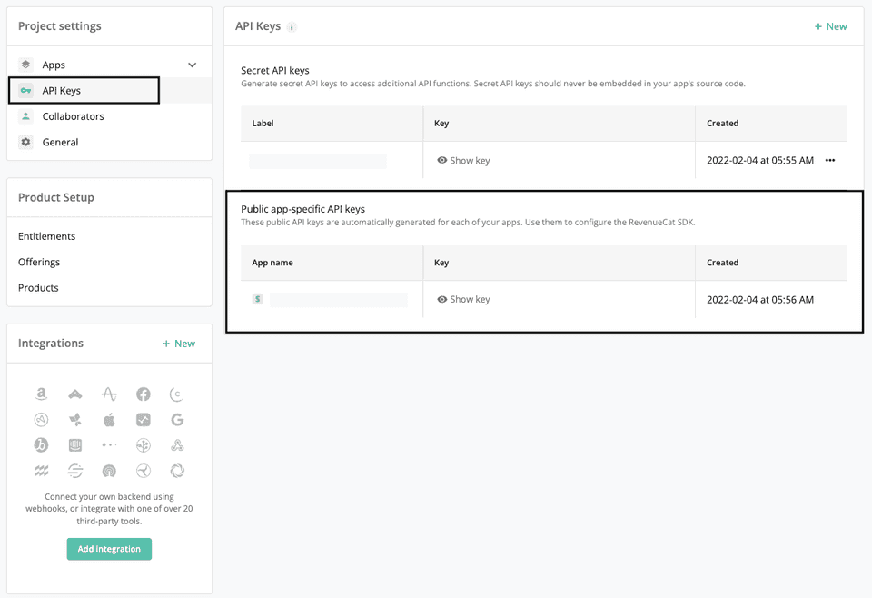 Revenue Cat public API key