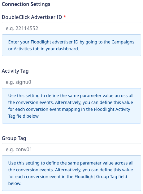 DCM Floodlight connection settings